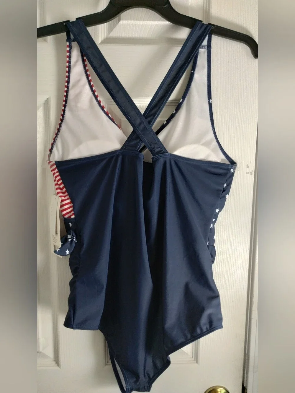 NWT Plus Size Berkley Jensen Patriotic One-Piece Swim Suit With Crossover Back